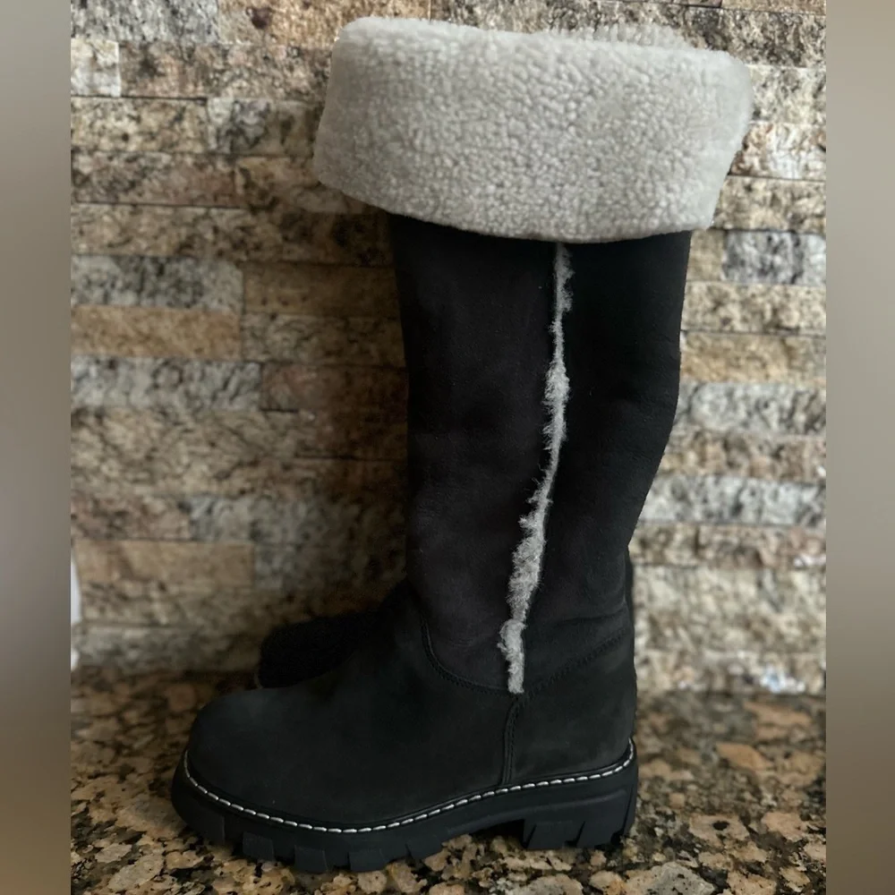 LA CANADIENNE Tamy Suede And Shearling Knee-High Boots